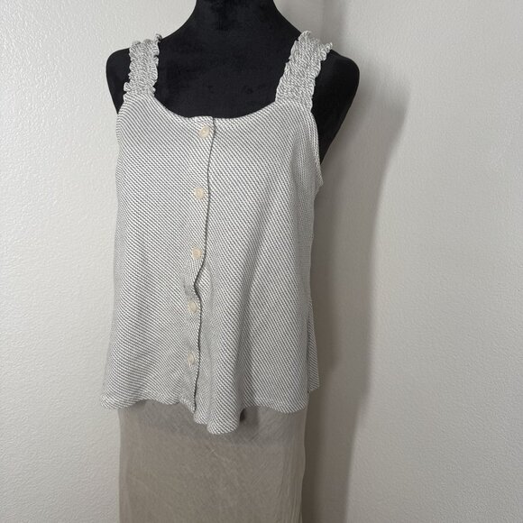 Ana Medium Black & White Striped Tank Top With Button Front & Ruffle Straps Wome - Picture 4 of 7